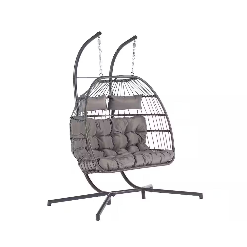 Patio 60.1 In. W 2-Person Wicker Patio Swing Hanging Chair Egg Chair with Cushions