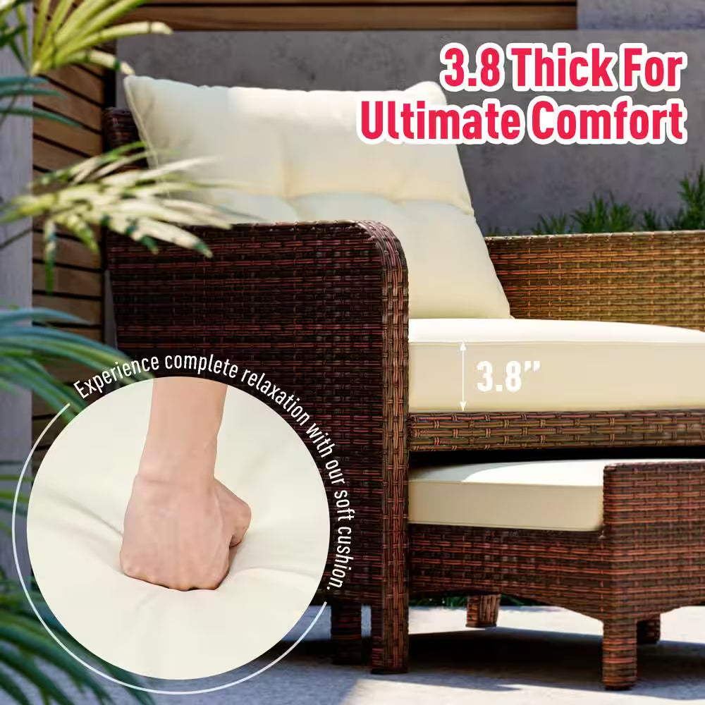 5-Piece Wicker Patio Furniture Set Outdoor Patio Chairs with Ottomans Beige