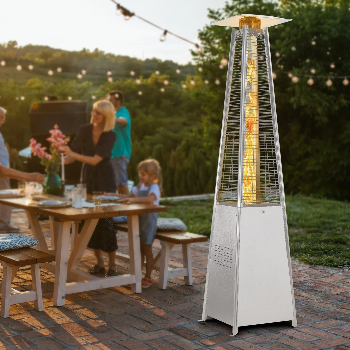 Pyramid Patio Heater, 48,000 BTU Outdoor Propane Patio Heater, Silver