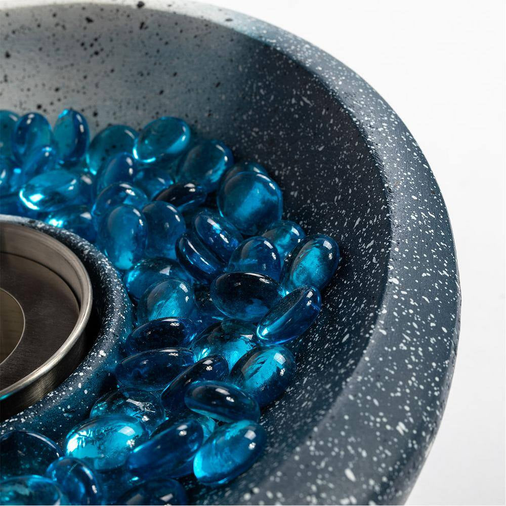 11 In. Outdoor Concrete Gel or Liquid Fire Pit Mixed Color Tabletop Mini Smokeless Fire Bowl with Blue Glass Beads
