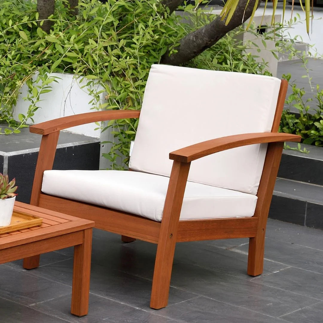 4-Piece Solid Wood Outdoor Conversation Set, Natural/Off-White