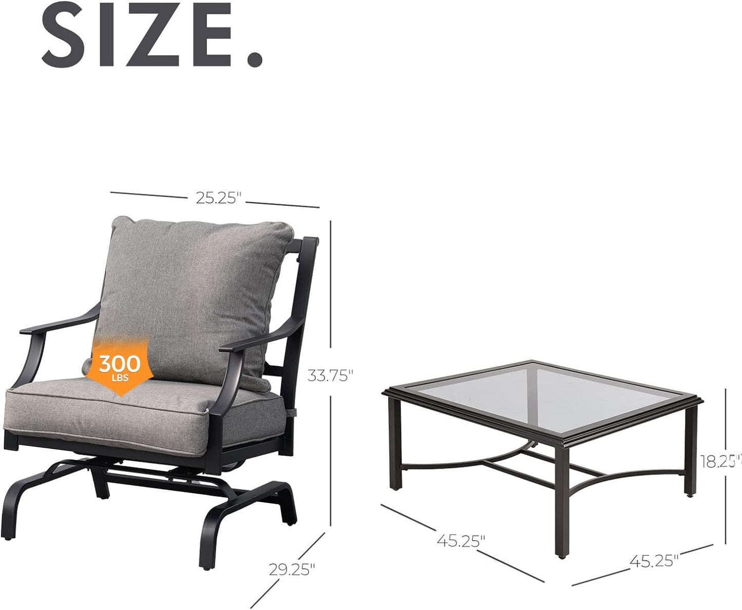 Patio Dining Set for 2, E-Coated Outdoor Dining Set, 2 Dining Chairs Outdoor Furniture Set with Olefin Cushions, Grey (5 PCS Glass Table)