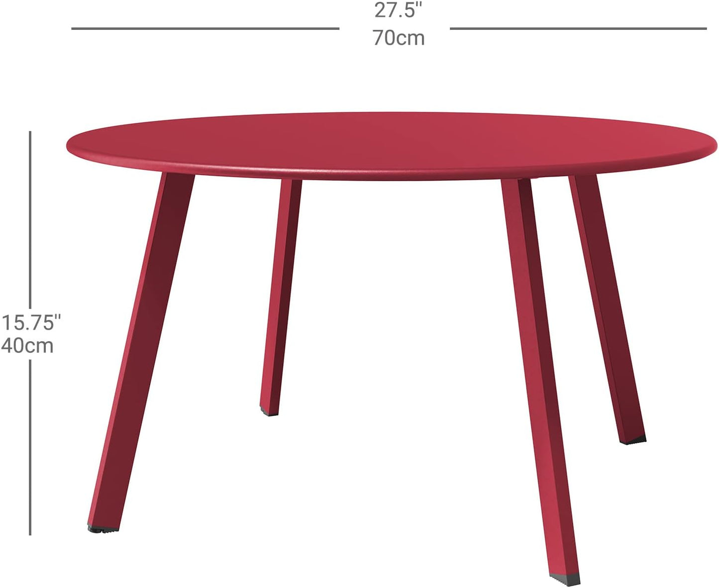 28-Inch round Side Table, Modern Steel Outdoor End Side Table for Patio Apartment Bedroom Living Room Balcony, Red