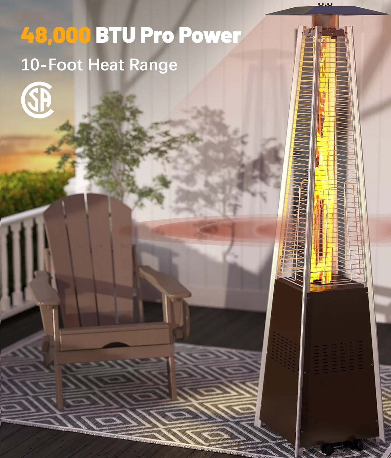 Patio Heater, 48,000 BTU Propane Pyramid Patio Heater with Wheels, Bronze