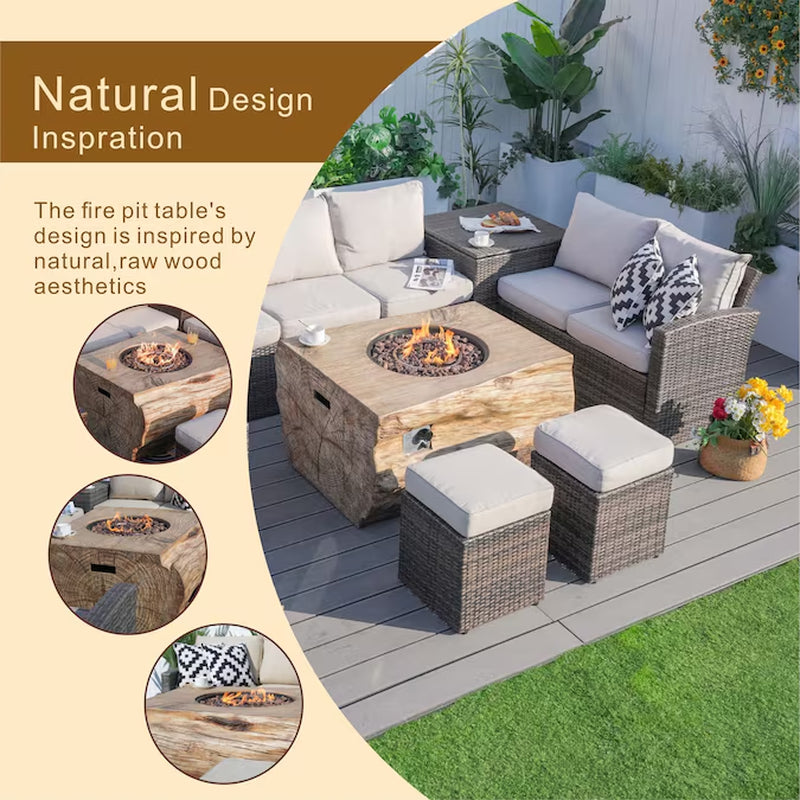 Arthur 7 -Piece Wicker Patio Sofa Conversation Set with Tan Cushions