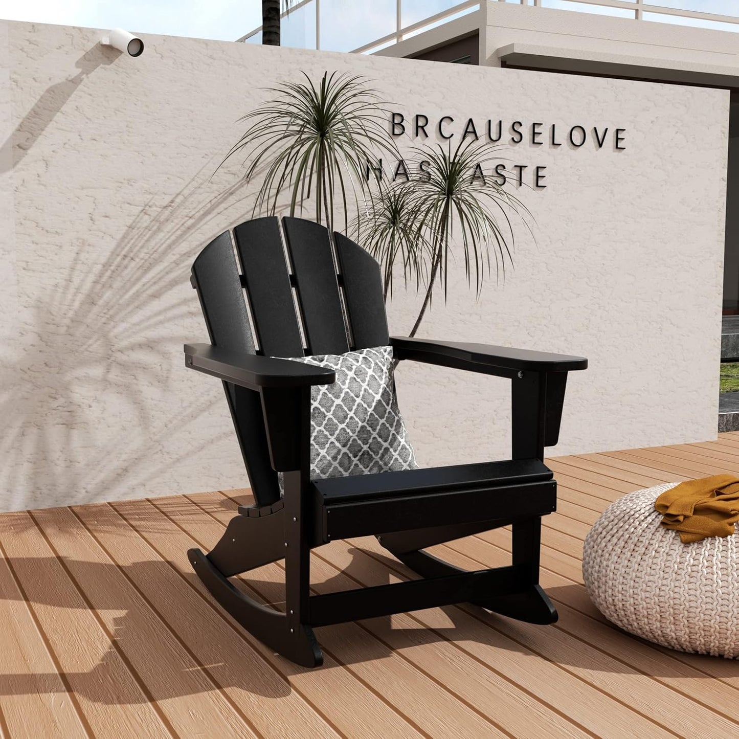 WO Home Furniture Patio Rocking Chair Classic Outdoor HDPE UV Weather Resistant (Black)