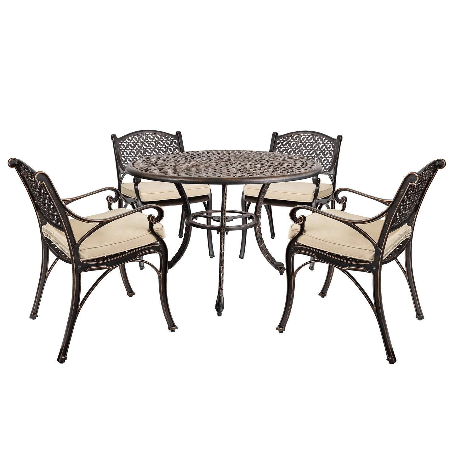 5-Piece Cast Aluminum Patio Set, Metal Patio Dining Set, Patio Furniture Sets, Outdoor Furniture, Outdoor Table and Chairs with Cushions