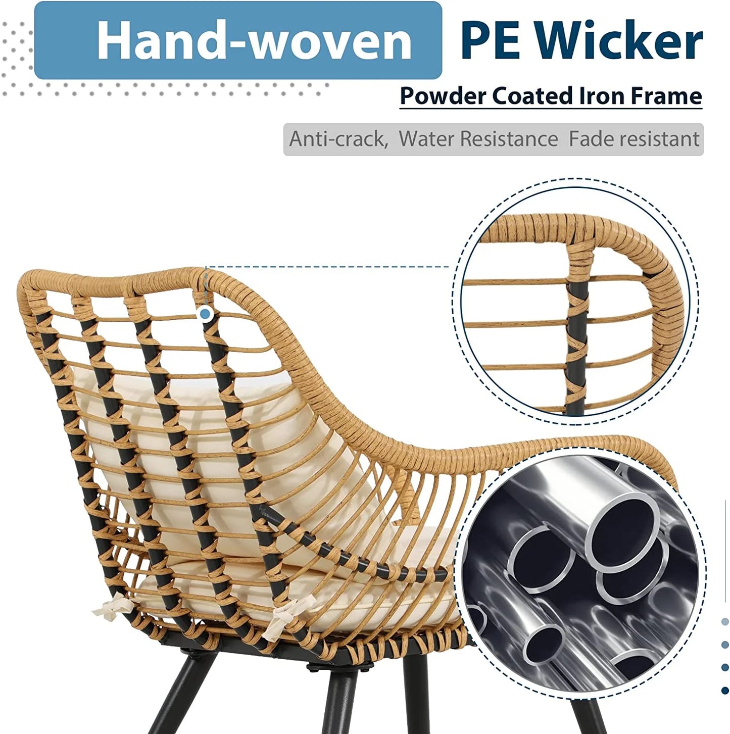 5-Piece Outdoor Wicker Furniture Set, Rattan Bistro All Weather Patio Conversation Set with Ottoman and round Coffee Side Table