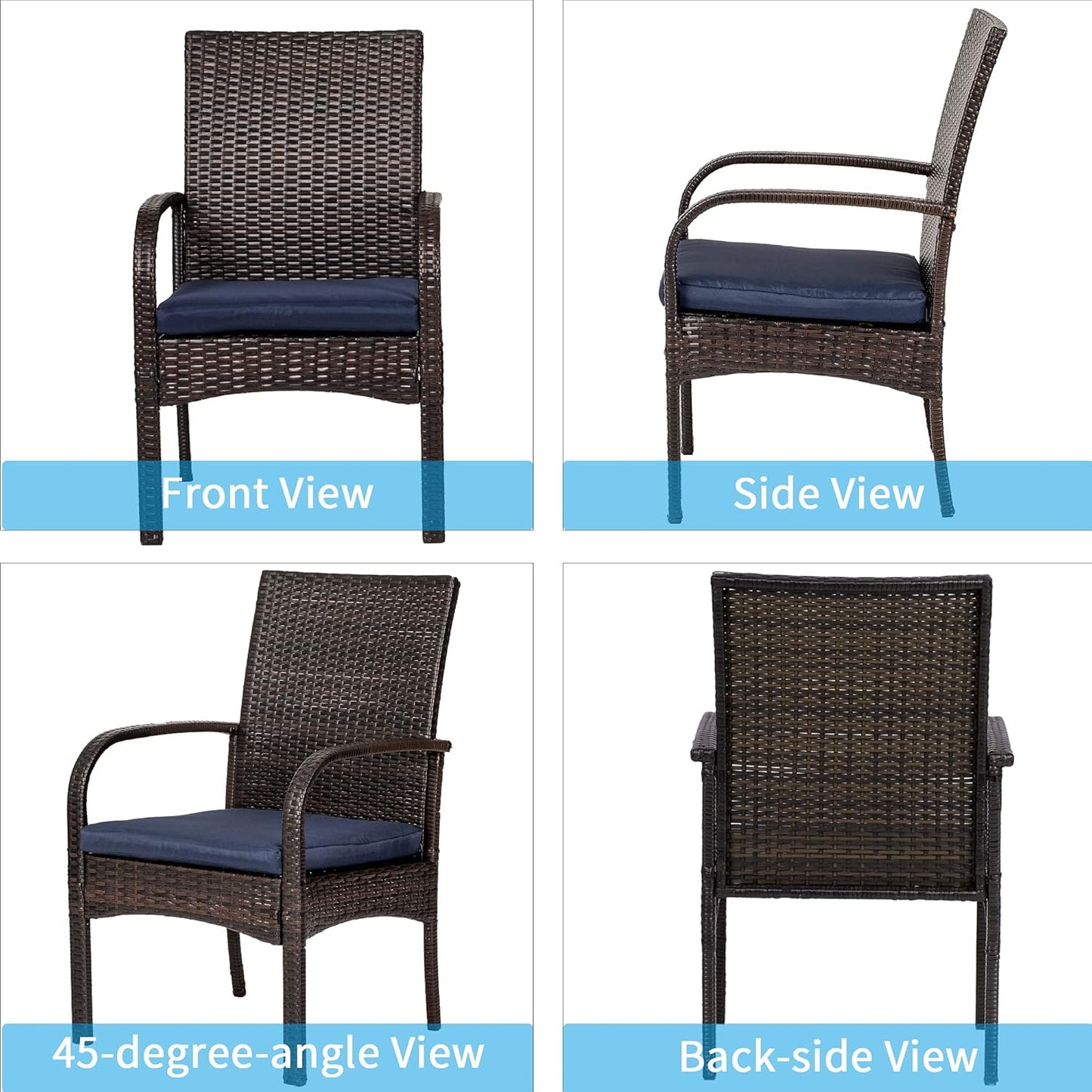 Outdoor Wicker Dining Chairs, Patio Rattan Dining Chairs, Restaurant Chair with Removable Cushions, Firepit Armchair W/Armrests Set of 6