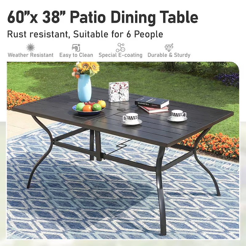 LISMORE 7 -Piece Black Patio Dining Set Steel Rectangle Table with 6 Gray Swivel Chairs