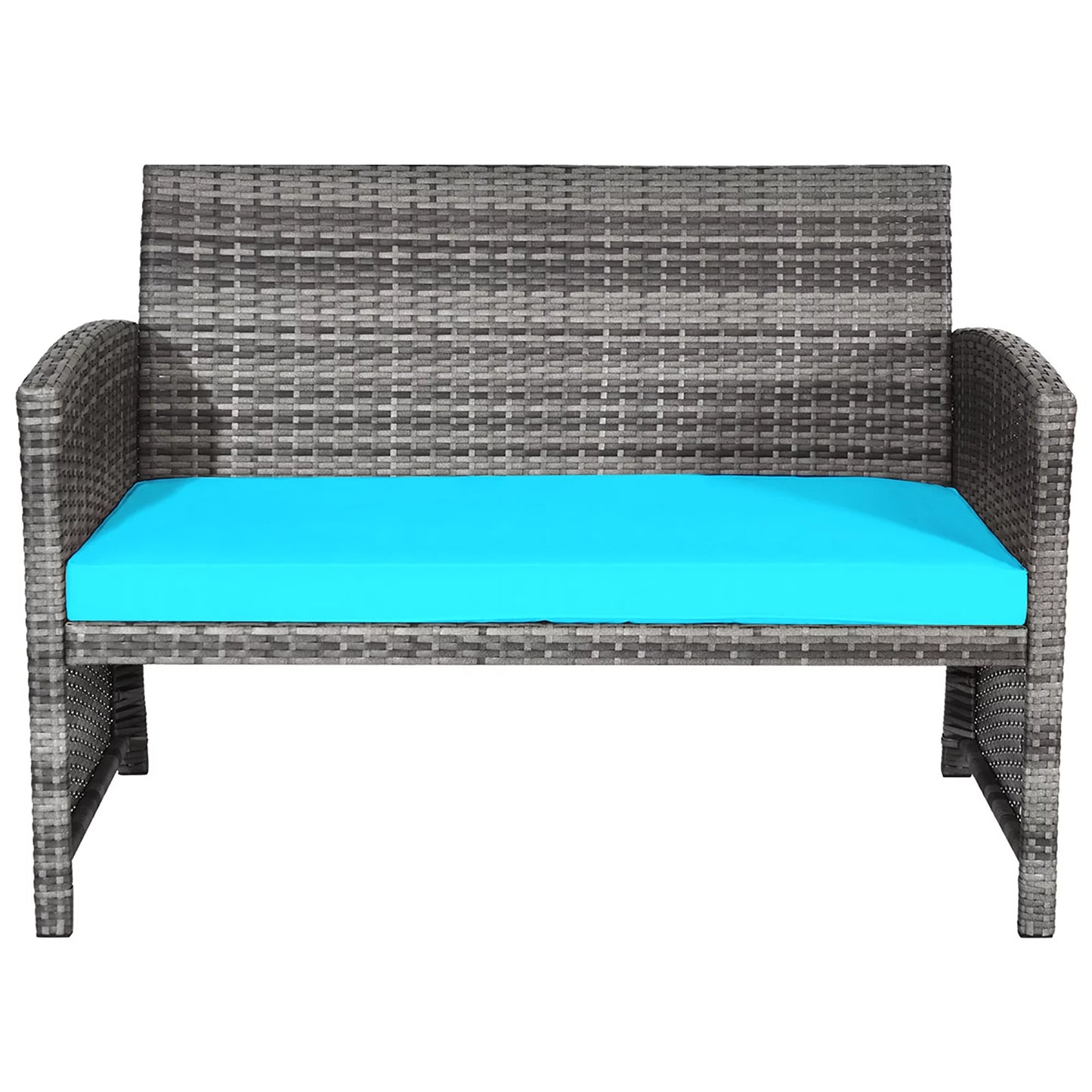 4PCS Patio Rattan Furniture Set Conversation Glass Table Top Cushioned