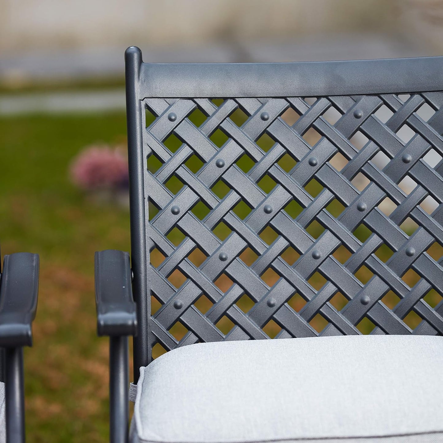Metal Dining Chair Indoor Outdoor Use Patio Dinning Chairs Set,Dining Bistro Cafe Side Metal Chairs Set of 4 with Arms and Seat Cushions(4 PC, Grey)