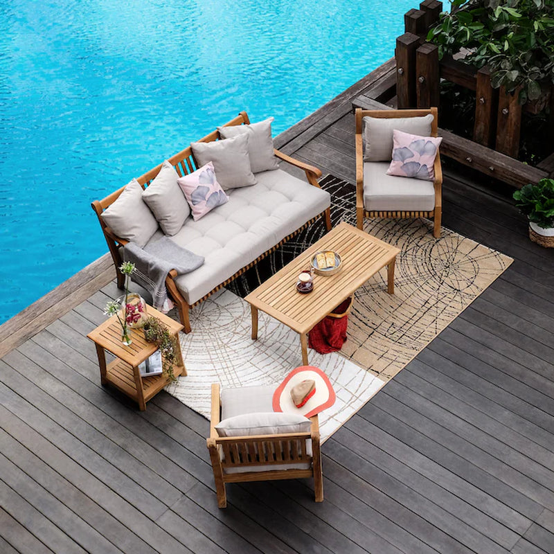 Mosko Outdoor Daybed with Beige Cushions and Teak Frame