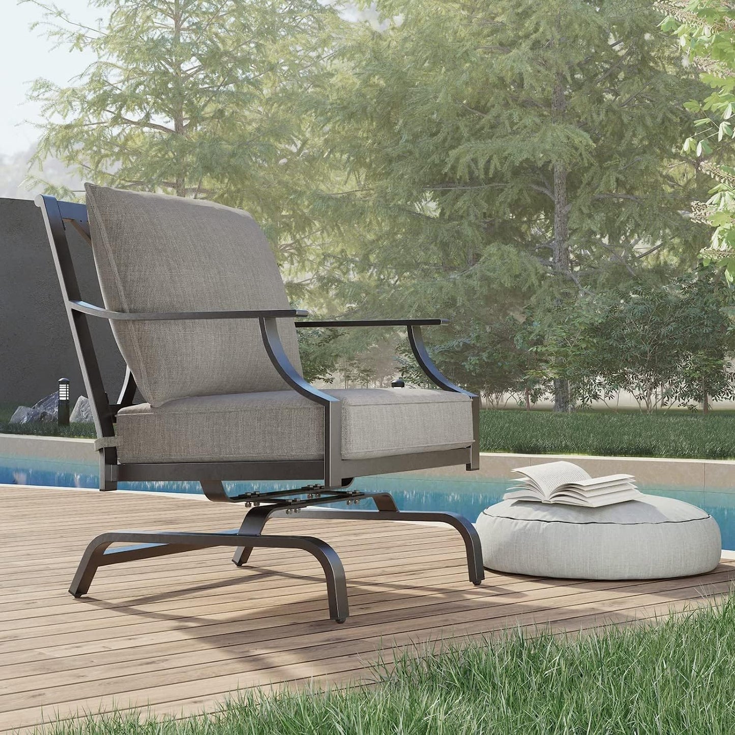 2-Piece Patio Furniture Sets Patio Chair Motion Chairs Set Chat Set with Grey Cushions, Shake of 5-10°, Matched with Different Types of Tables