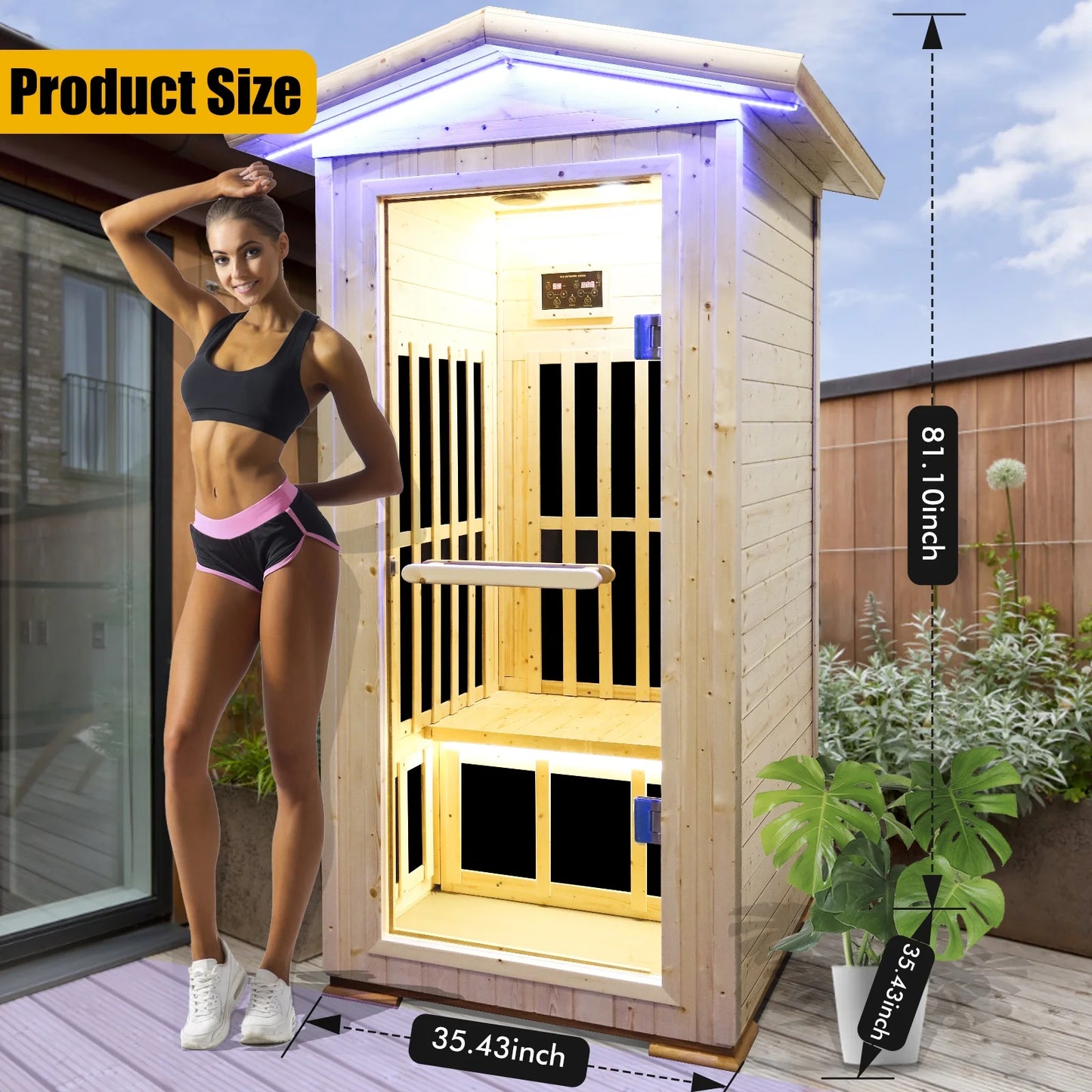 Outdoor Far Infrared Sauna Wooden Saunas Spa 1300W Low-Emf Dry Sauna Room for One Person Finland Spruce Wood