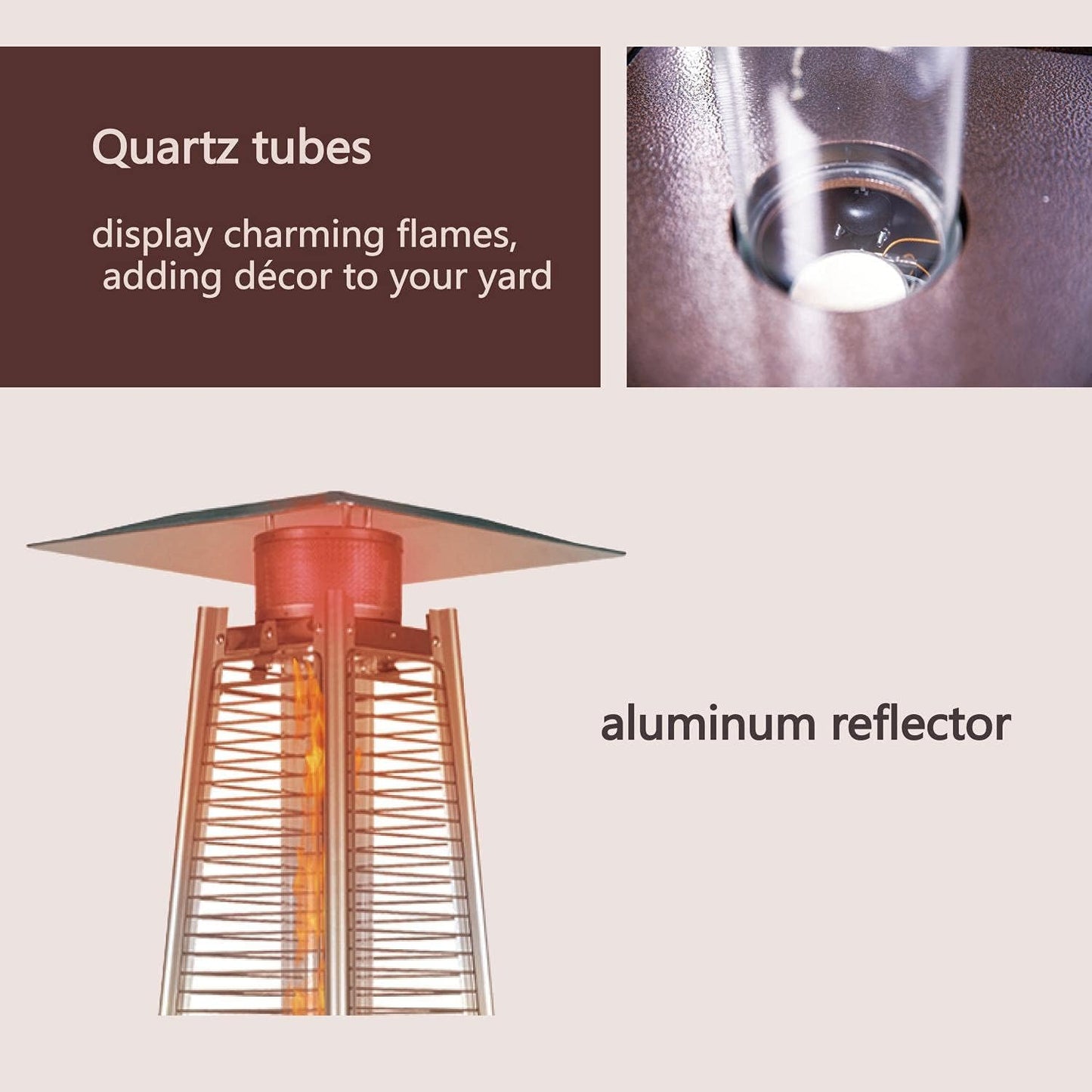 Pyramid Patio Heater - 48,000 BTU Propane Outdoor Heater with Glass Tube, Wheels, Gold Hammered Bronze Finish