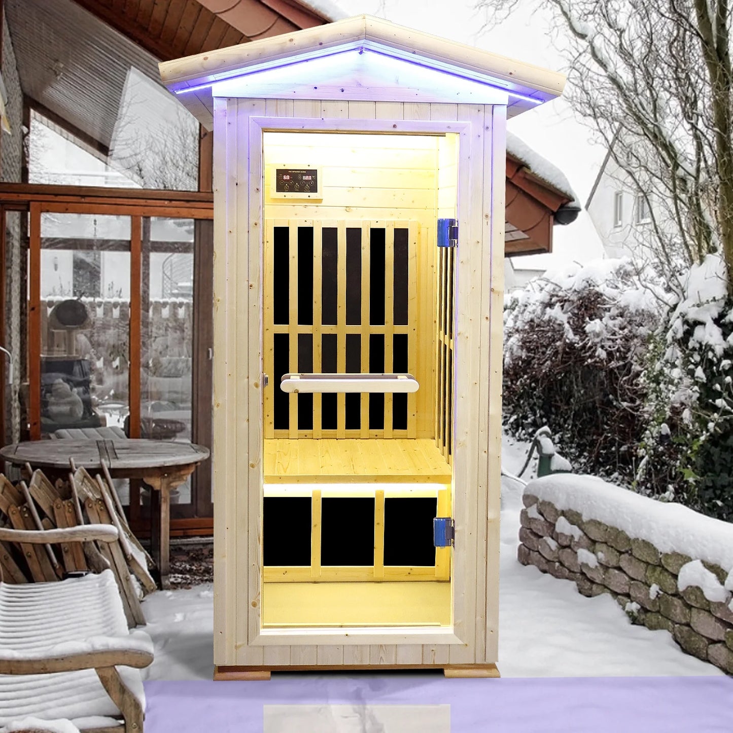 Outdoor Far Infrared Sauna Wooden Saunas Spa 1300W Low-Emf Dry Sauna Room for One Person Finland Spruce Wood