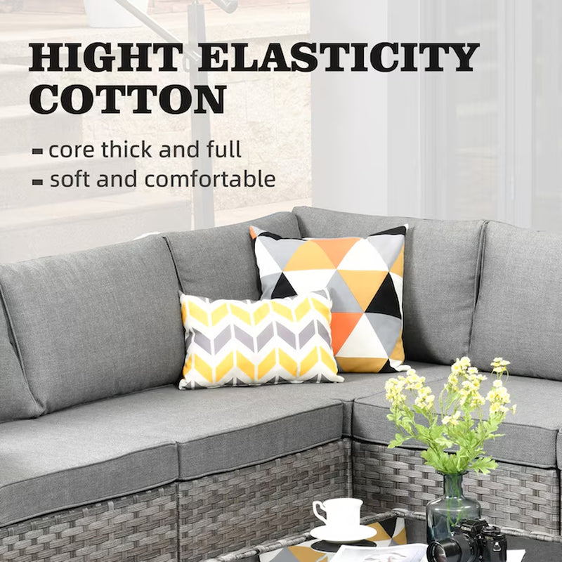 Shine Rattan Outdoor Sectional with Dark Gray Cushions and Rattan Frame