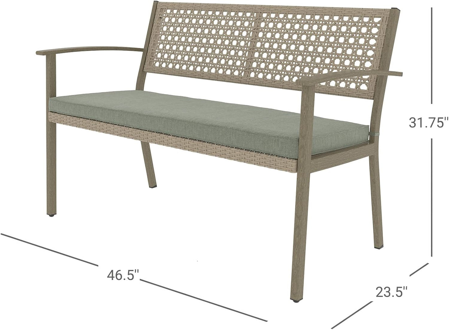 Outdoor Bench, Wicker Patio Benches with Cushion, Patio Loveseat for Front Porch Backyard outside Furniture Decor (Green Cushion, Wicker Rattan)