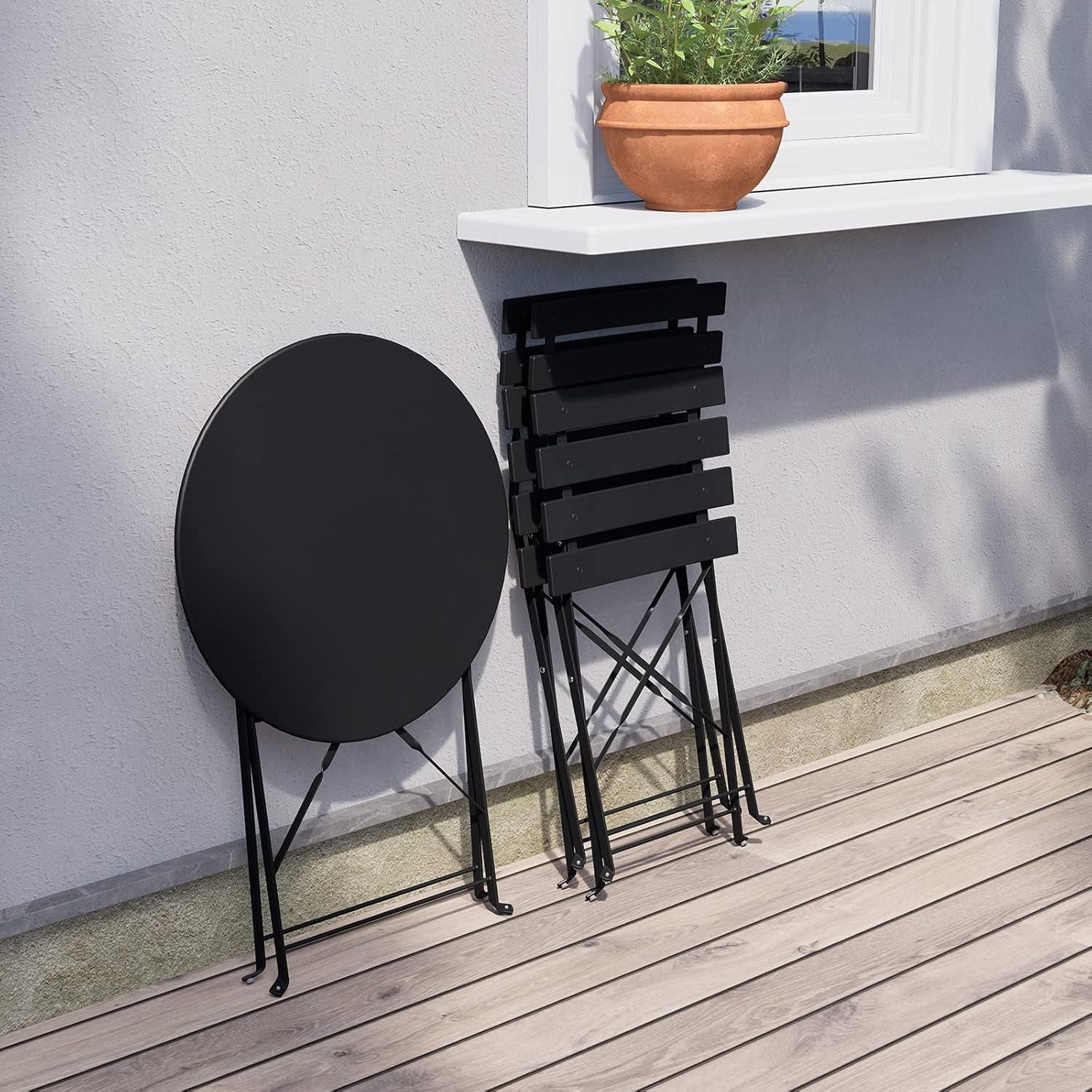 Premium Frame Patio Bistro Set, Folding Outdoor Patio Furniture Sets, 3-Piece Patio Set of Folding Patio Table and Chairs, Black