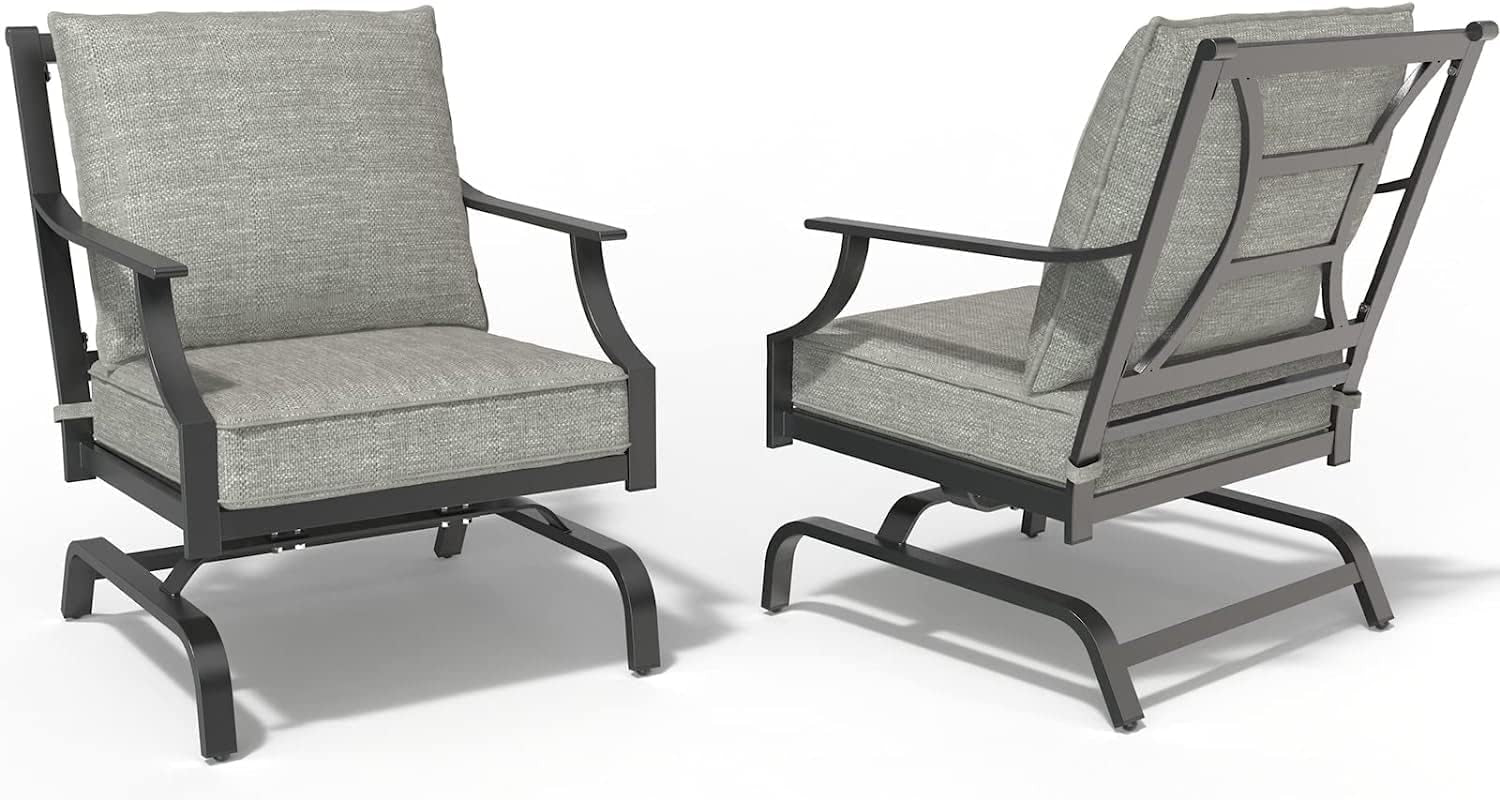 2-Piece Patio Furniture Sets Patio Chair Motion Chairs Set Chat Set with Grey Cushions, Shake of 5-10°, Matched with Different Types of Tables