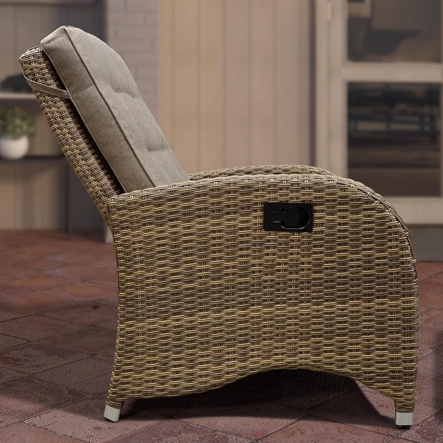 Outdoor Recliner Hand-Woven Wicker Outdoor Armchair, Reclining Patio Chair with Cushions and Ottoman Aluminum Frame Patio Sofa Chair, Patio Recliner Adjustable Patio Lounge Chair