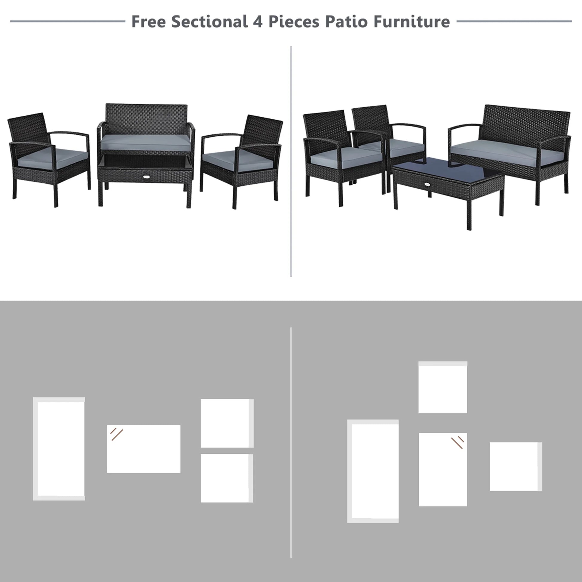 Patio Garden 4PC Rattan Wicker Furniture Set Black