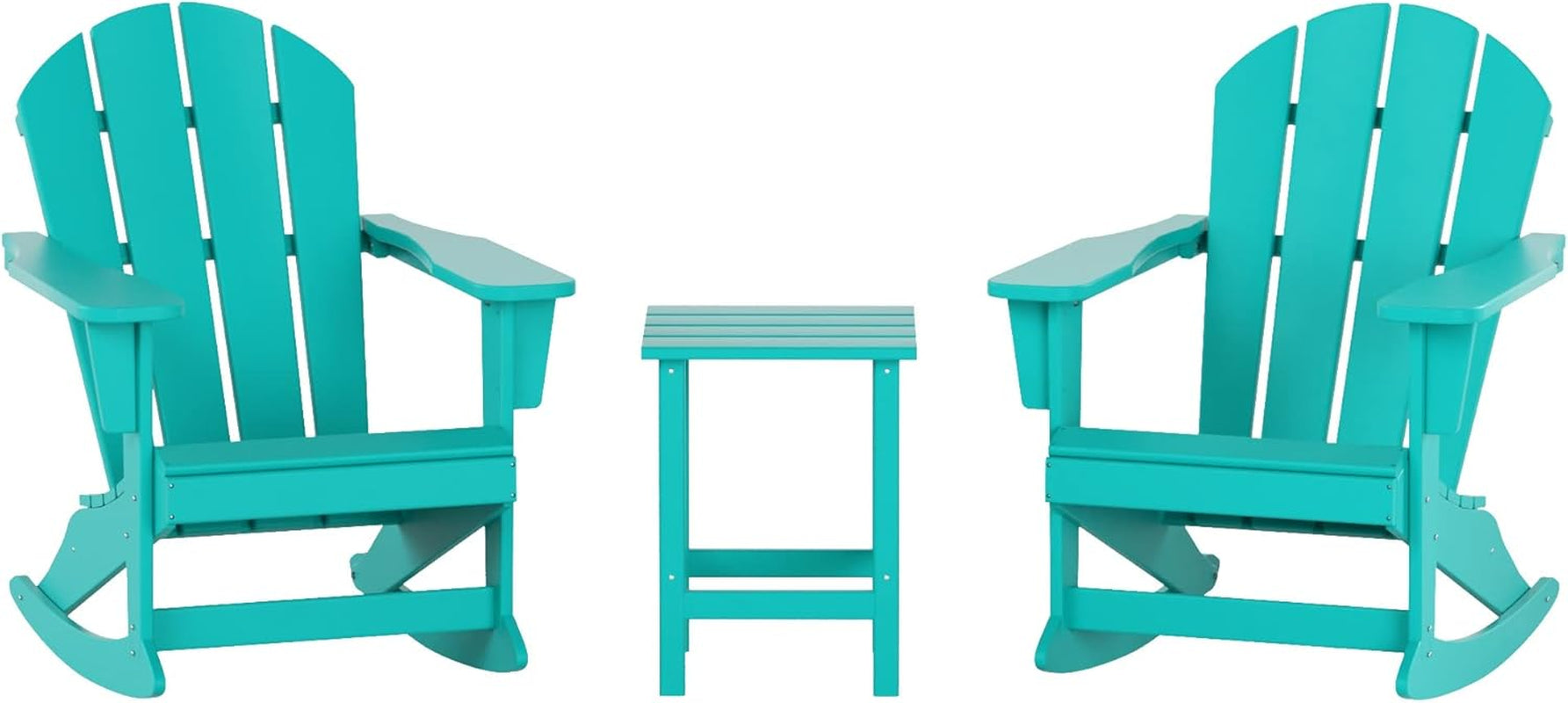 WO Home Furniture Patio Rocking Chair Set of 3 PCS Classic Outdoor Adirondack Rocker Chairs & Table (Turquoise)