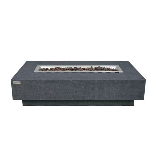Hampton Outdoor Dark Grey Fire Pit 56 In. X 32 In. Rectangular Concrete Natural Gas Fire Table