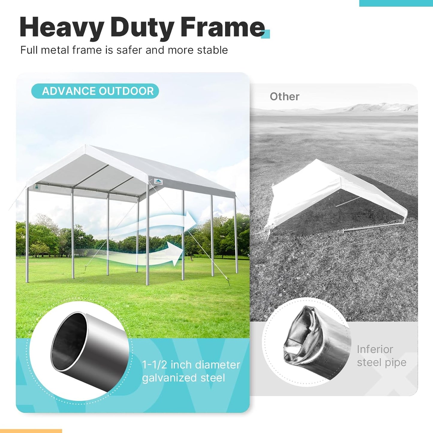 10X20 Ft Heavy Duty Carport Potable Car Canopy Garage Party Tent Boat Shelter, Adjustable Height from 9.5 Ft to 11 Ft, White
