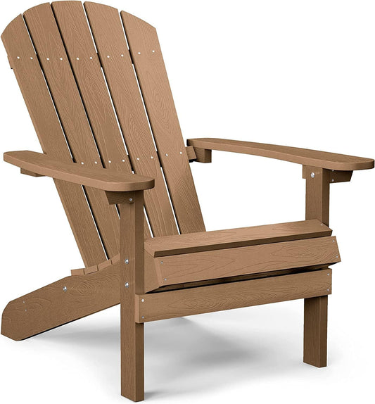Adirondack Chair Weather Resistant: Outdoor Chair HIPS Plastic Adirondack Chairs - Patio Chairs with Wood Texture - Lawn Fire Pit Deck Porch Garden Chairs for Adults (Teak)