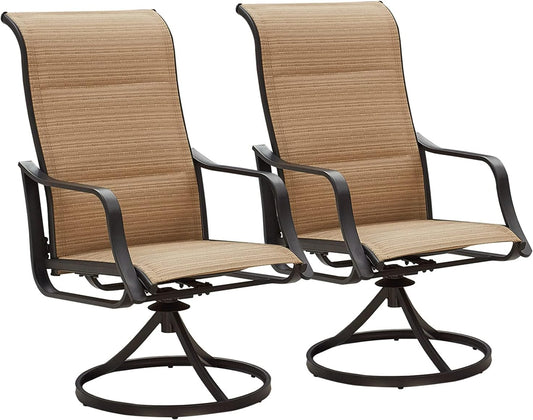 Patio Dining Chairs Textilene High Back Outdoor Swivel Rocker Set with All Weather Frame (Beige,Set of 2)
