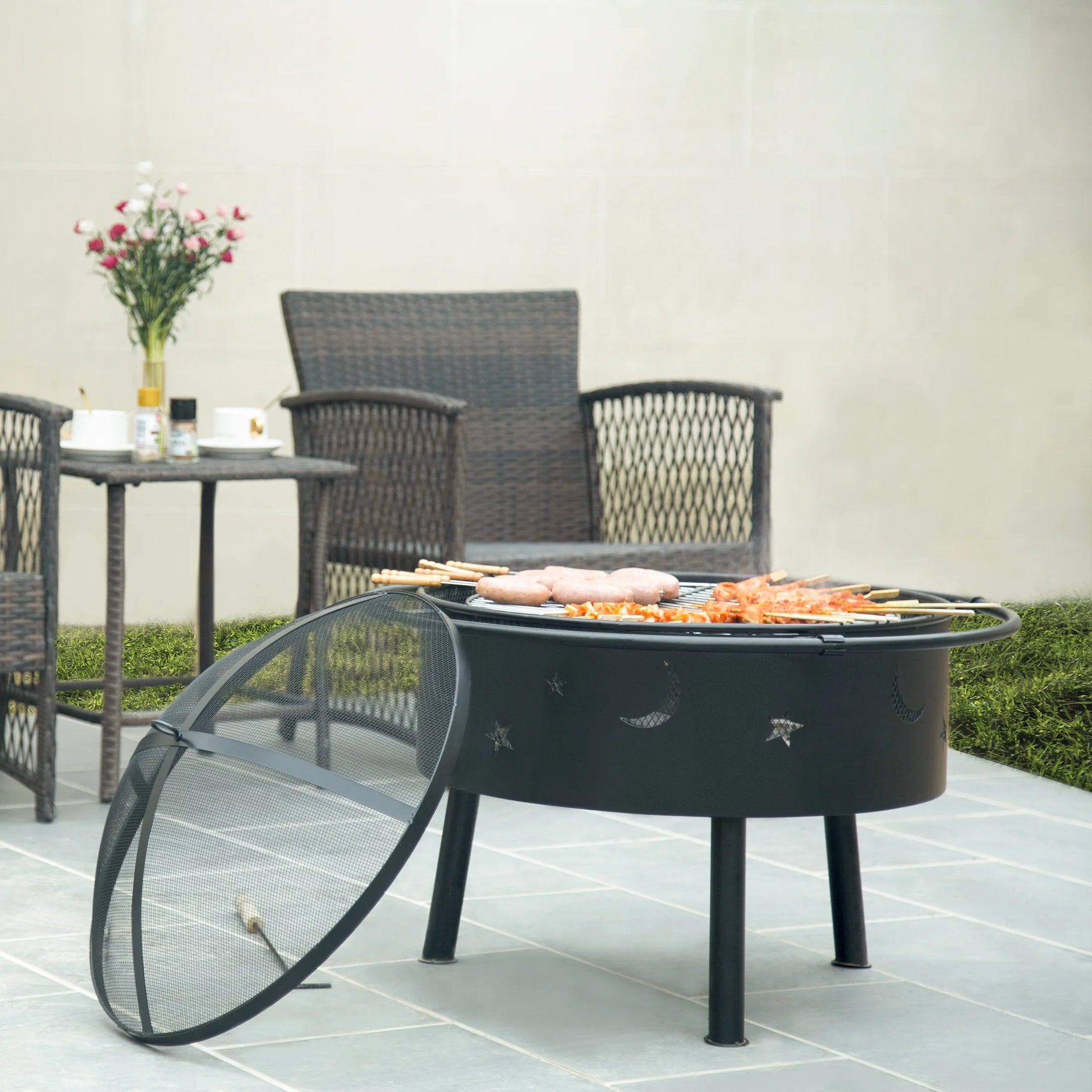 Star & Moon Bonfire round Steel Wood Burning Patio Fire Pit for Outdoor Patio