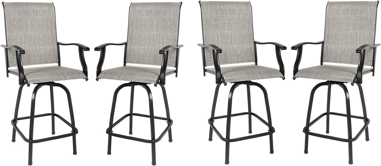 Set of 4 Outdoor Patio Swivel Bar Stools, High Bistro Stools Height Patio Chairs, All Weather Patio Bar Set Garden Furniture Bar Dining Chair, Gray