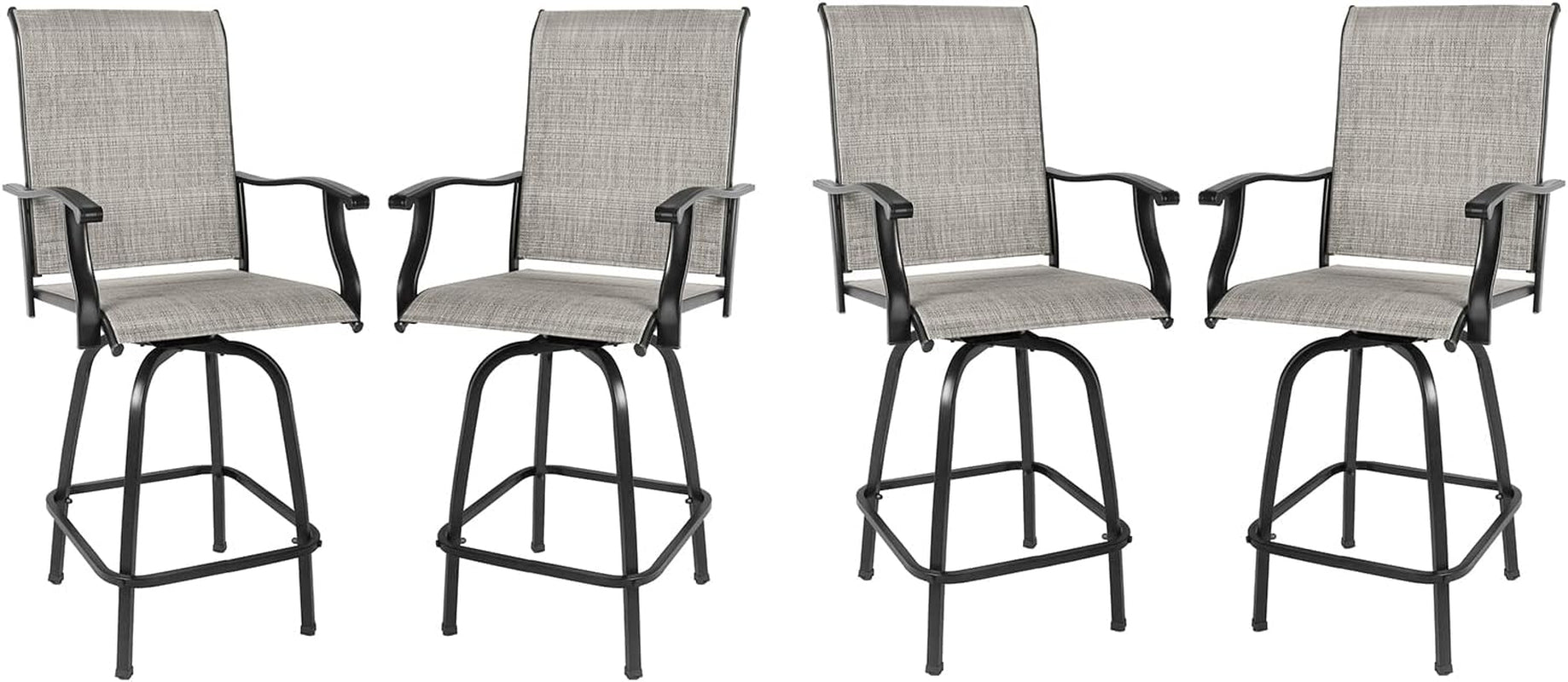 Set of 4 Outdoor Patio Swivel Bar Stools, High Bistro Stools Height Patio Chairs, All Weather Patio Bar Set Garden Furniture Bar Dining Chair, Gray