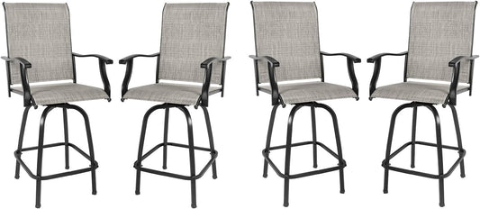 Set of 4 Outdoor Patio Swivel Bar Stools, High Bistro Stools Height Patio Chairs, All Weather Patio Bar Set Garden Furniture Bar Dining Chair, Gray