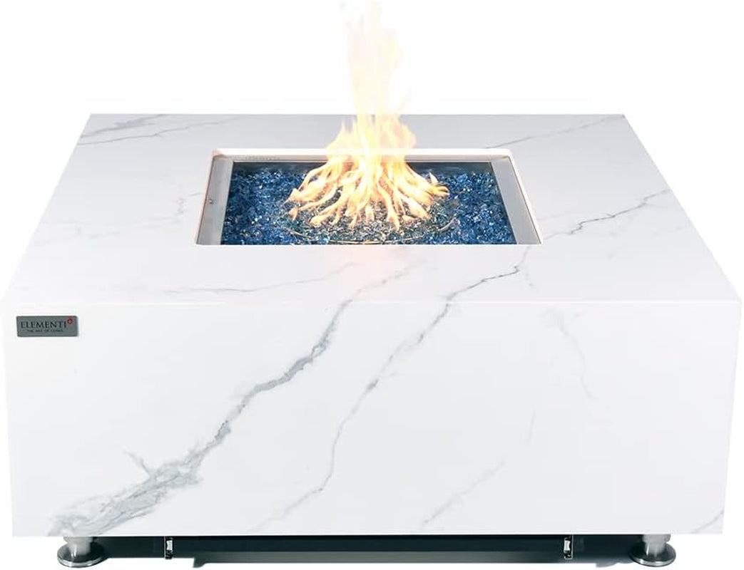 Bianco Marble Fire Pit 39.4" X 39.4" Outdoor Patio Firepit Includes Fire Glass Modern Fire Pits & Outdoor Fireplaces for Garden, Deck, Indoor & Outdoor Heating
