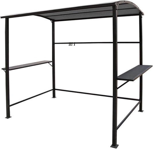 Grill Gazebo 8’By 4.6’ Outdoor Patio BBQ Canopy with Single-Tier Soft Top and Metal Shelves, Gray