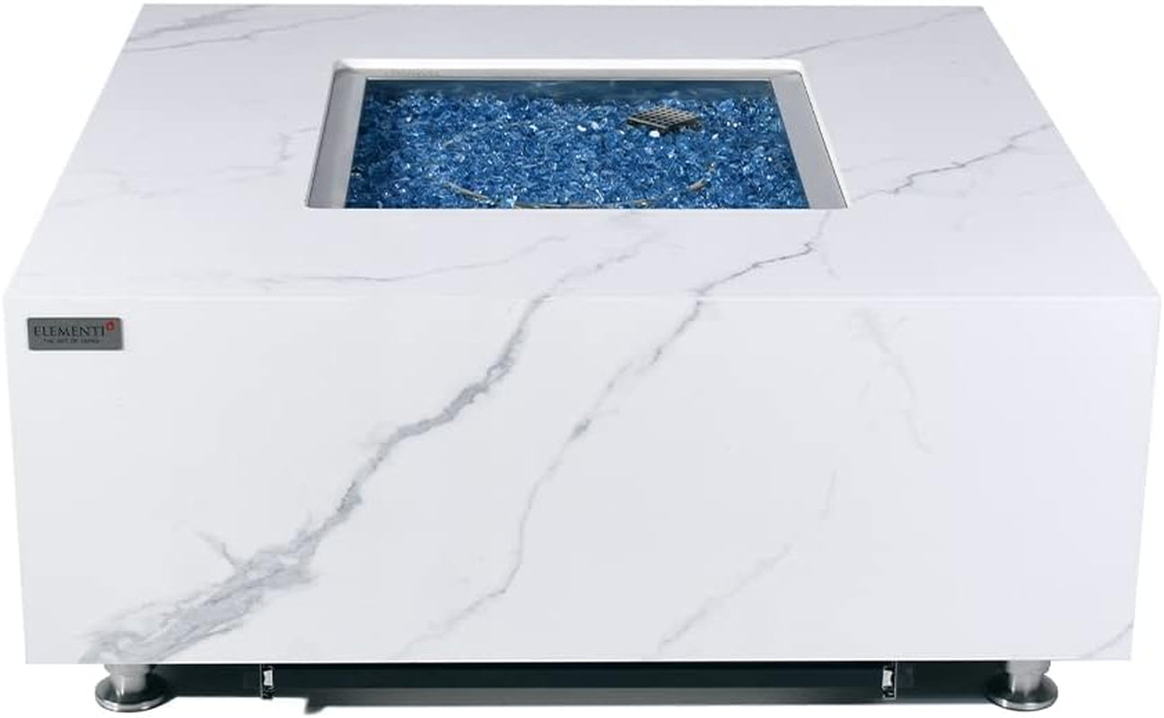 Bianco Marble Fire Pit 39.4" X 39.4" Outdoor Patio Firepit Includes Fire Glass Modern Fire Pits & Outdoor Fireplaces for Garden, Deck, Indoor & Outdoor Heating