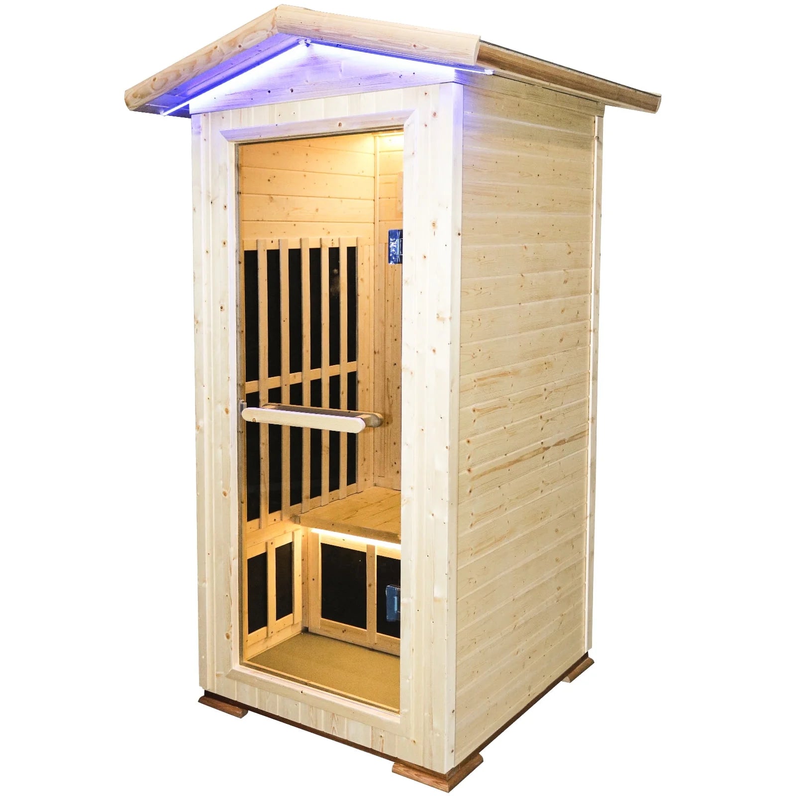 Outdoor Far Infrared Sauna Wooden Saunas Spa 1300W Low-Emf Dry Sauna Room for One Person Finland Spruce Wood