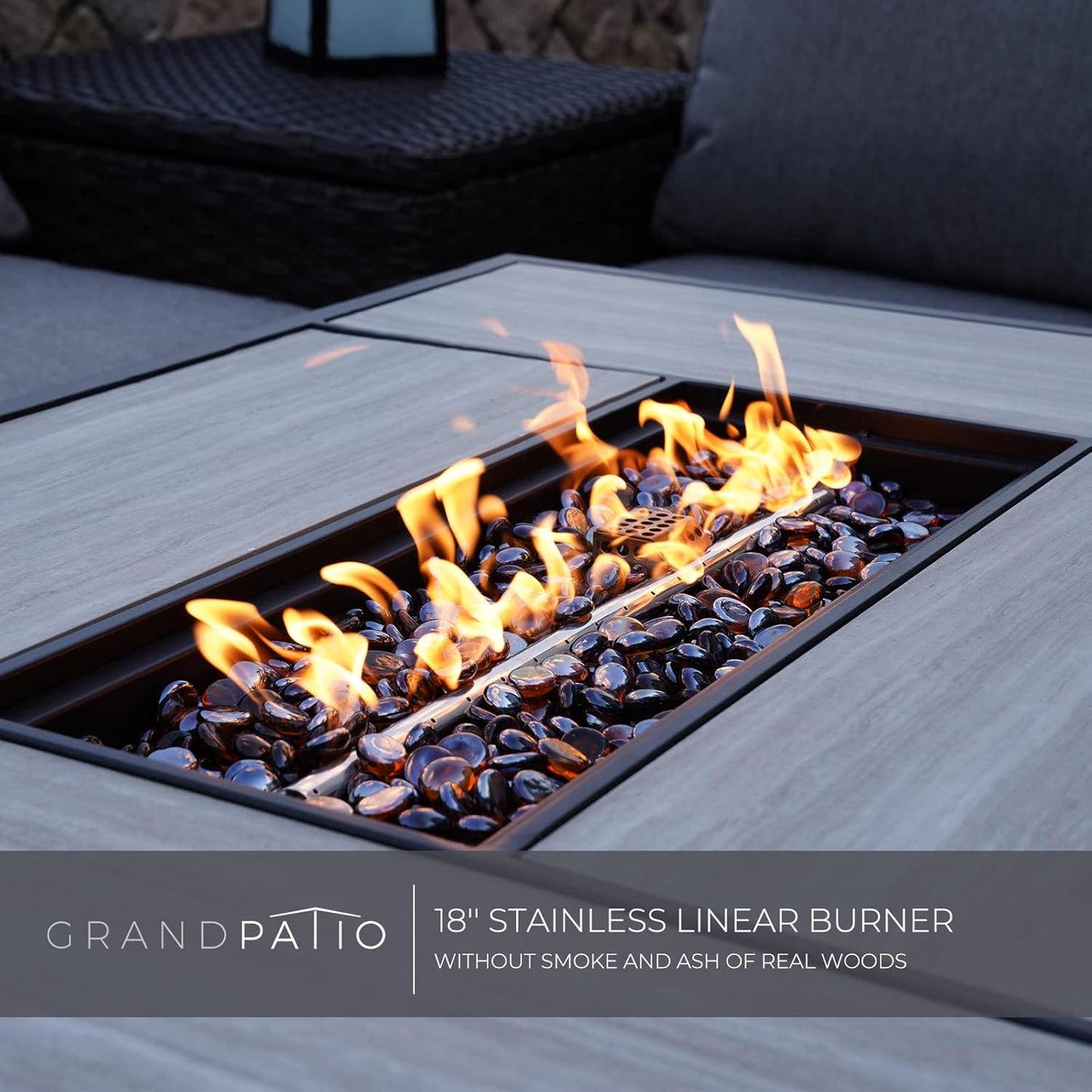 Outdoor 43-Inch CSA Safety Approved Gas Fire Pit Table 50000 BTU Rectangle Propane Fire Pit with Ceramic Tile Top and Wicker Base