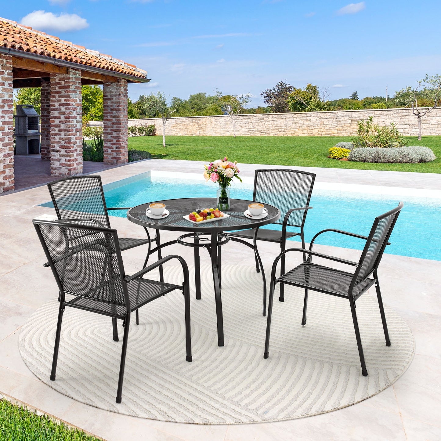 5-Piece Patio Metal Dining Set with round Table Dark Gray 4-Persons