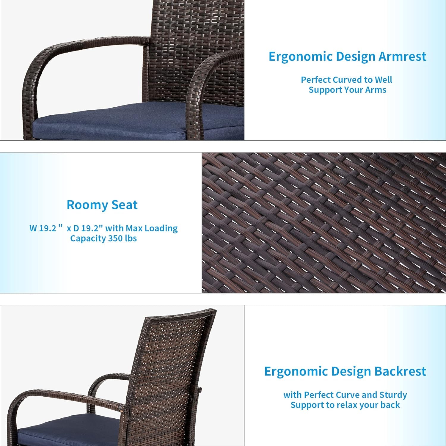 Outdoor Wicker Dining Chairs, Patio Rattan Dining Chairs, Restaurant Chair with Removable Cushions, Firepit Armchair W/Armrests Set of 6