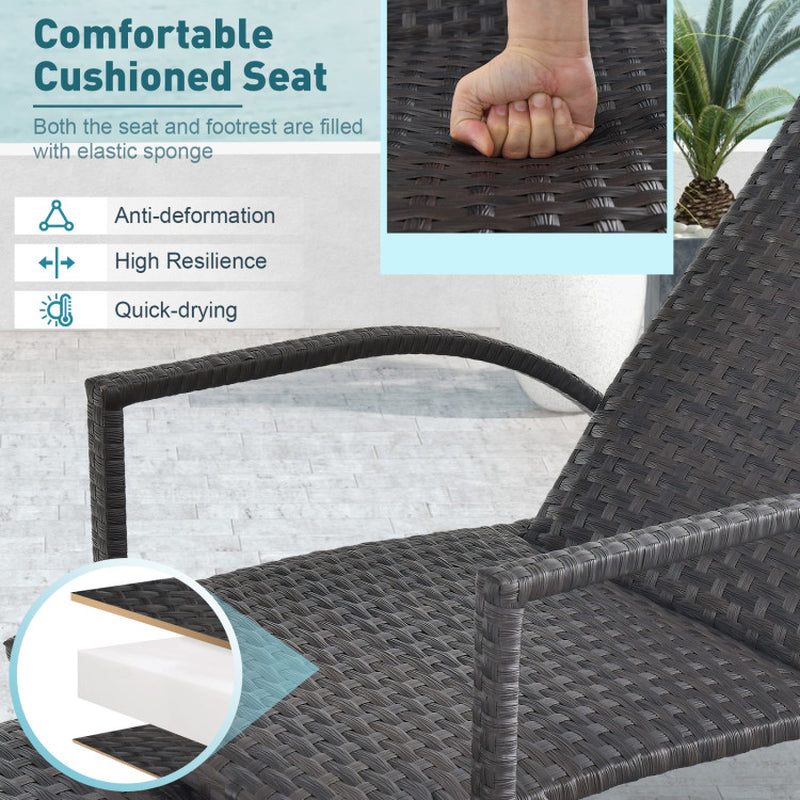 Patio Chaise Lounge Rattan Lounge Chair with Retractable Ottoman