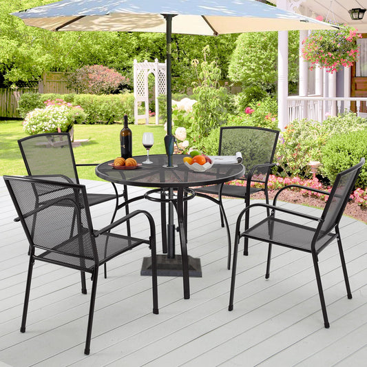 5-Piece Patio Metal Dining Set with round Table Dark Gray 4-Persons