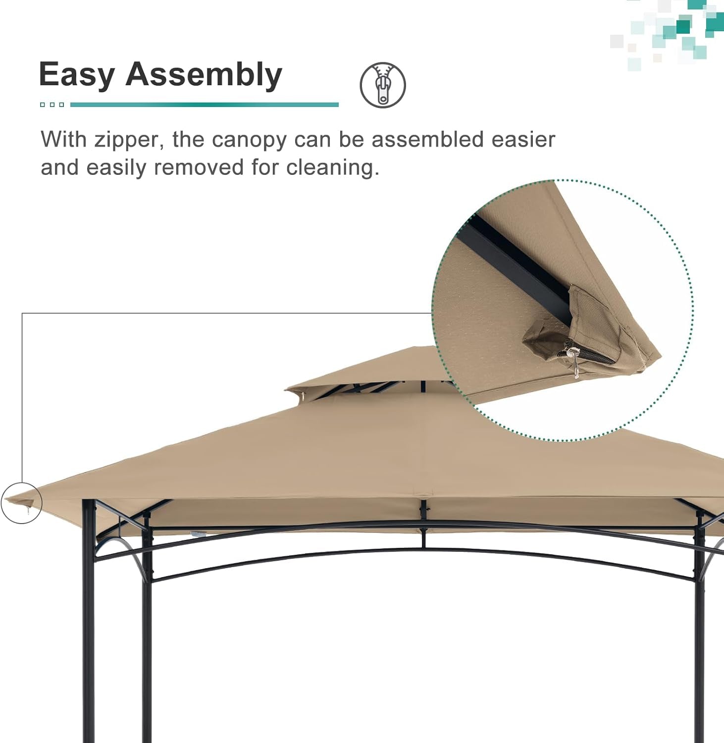 Grill Gazebo 8’X 5’ Outdoor Patio Backyard BBQ Grill Shelter Double Tiered Soft Canopy Top with Steel Frame and Bar Counters, Beige