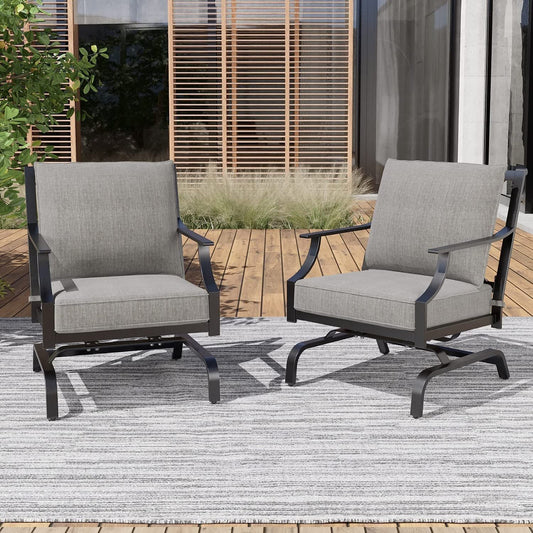 2-Piece Patio Furniture Sets Patio Chair Motion Chairs Set Chat Set with Grey Cushions, Shake of 5-10°, Matched with Different Types of Tables