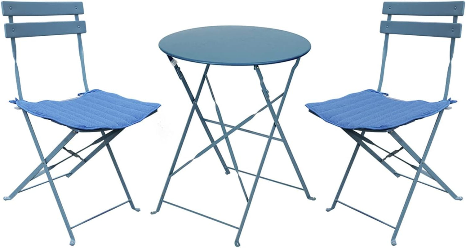 Patio Bistro Set, Outdoor Patio Furniture Sets, 3 Piece Patio Set of Foldable Bistro Chairs and Table, Light Blue