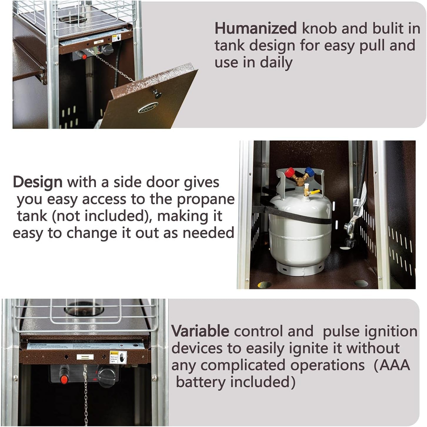 Pyramid Patio Heater - 48,000 BTU Propane Outdoor Heater with Glass Tube, Wheels, Gold Hammered Bronze Finish