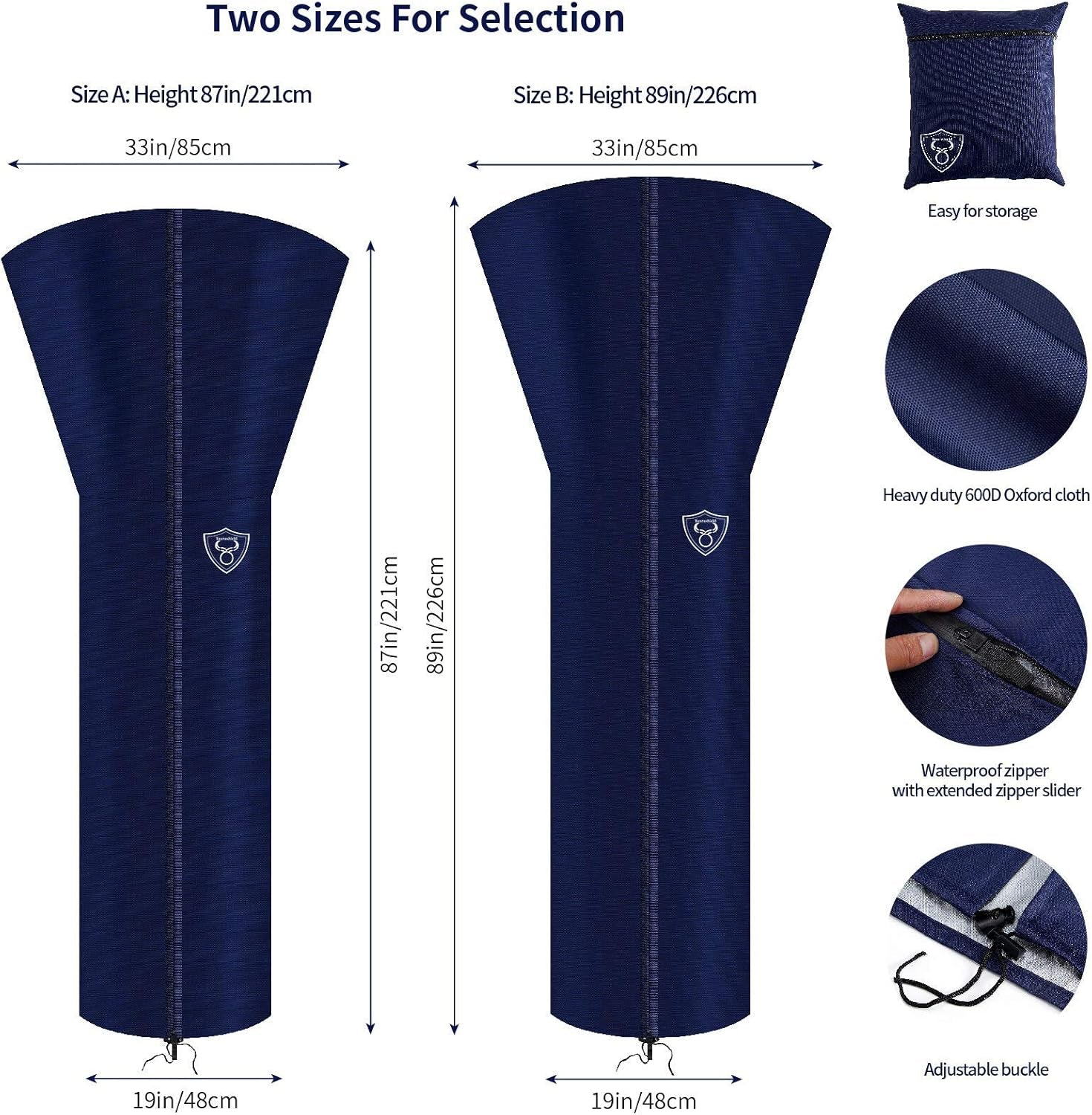 Patio Heater Covers 600D Patio Heater Cover with Hidden Waterproof Zipper and Storage Bag for Outdoor Heater for Patio (89'' Height X 33" Dome X 19" Base)